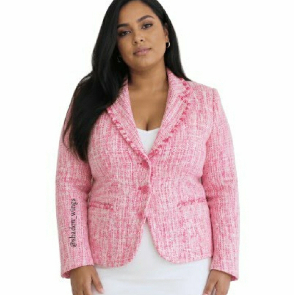 Motherhood Maternity Pink Tweed Blazer - Size Medium Pink Blazer Frayed Trim